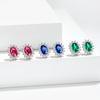 Zodiac Stone Gemstone Stud Earrings: Exaggerated Royal Blue Sapphire Sunflower Design In European and American Style.