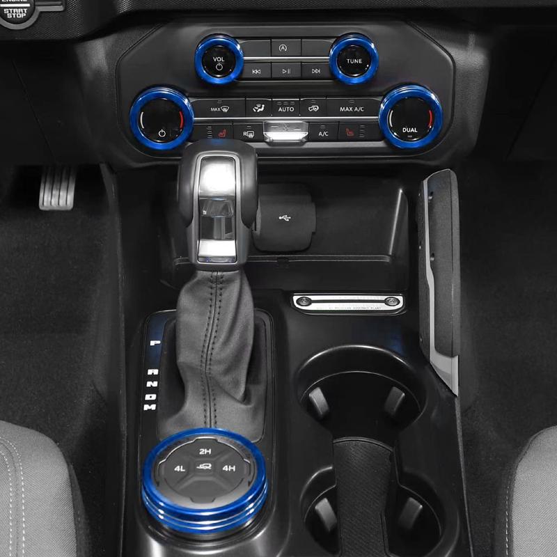 7Pcs/Set Car Center Console Control Switch Knob Cover Trim Ring Fit for Ford Bronco Sport    Blue