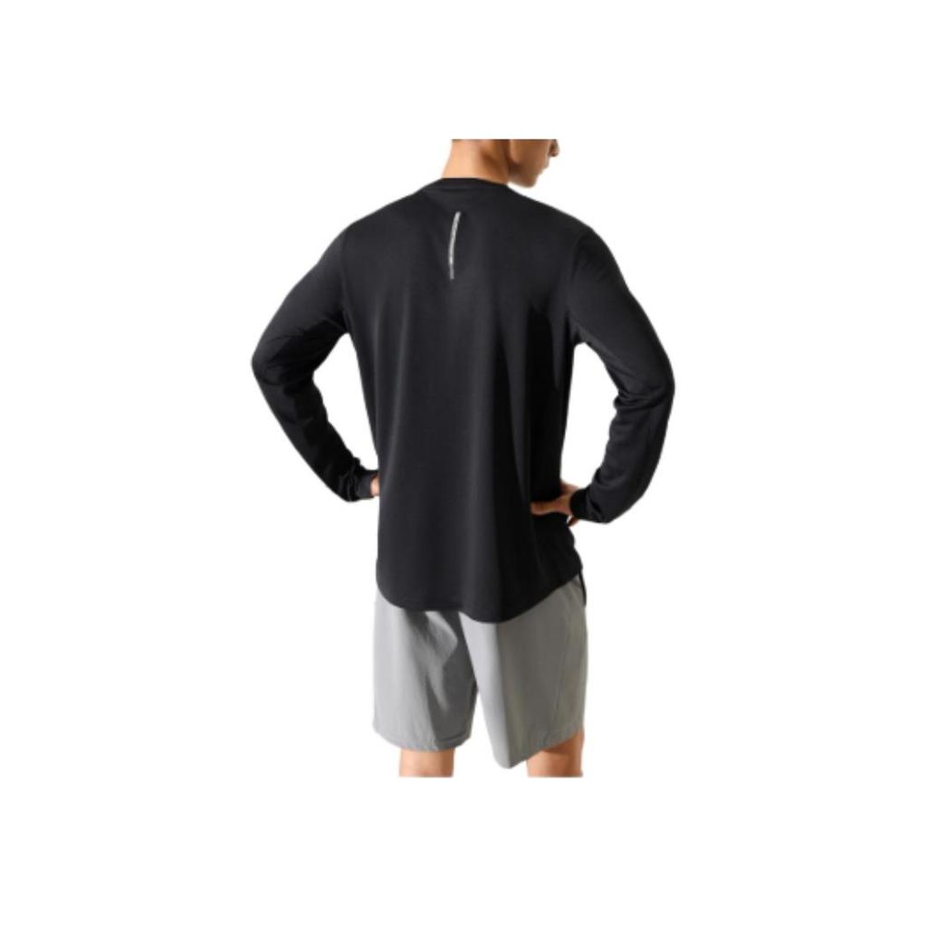 Anta Running Series Solid Color Crew Neck Pullover Long Sleeve T-Shirt Men Tops Black 952435405-4