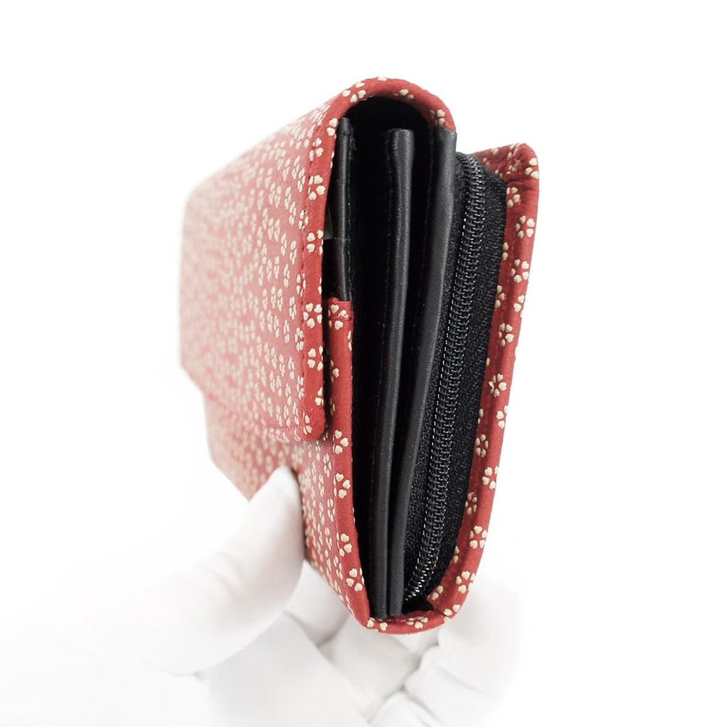 Carteira Longa Indenya Inden, Grande Capacidade, Couro de Veado, Vermelha com Laca Branca, Pequeno Padrão de Flor de Cerejeira, 2310-13-002