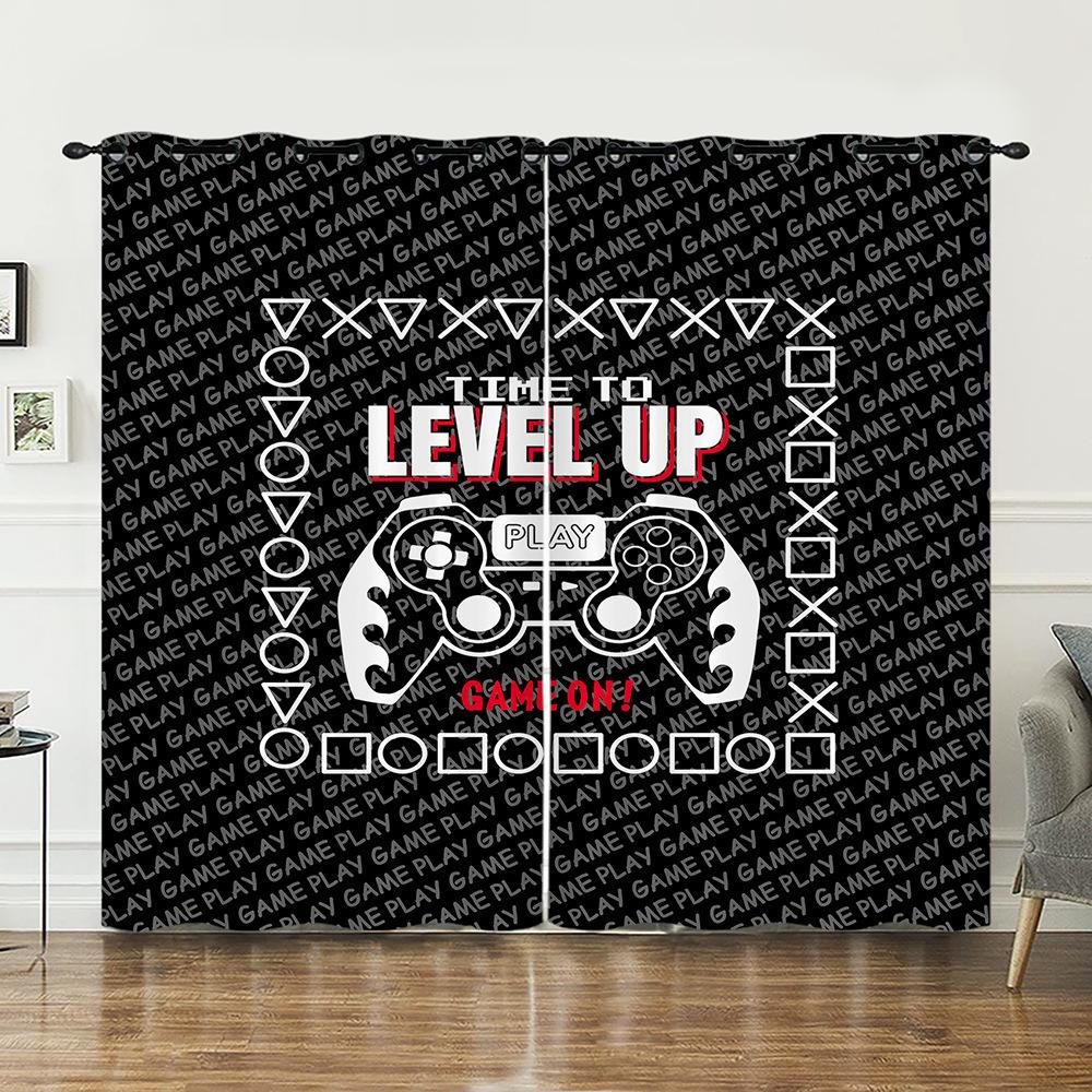 Curtain Gamepad Gradual Change 3D Digital Printing Blackout Curtain Punching