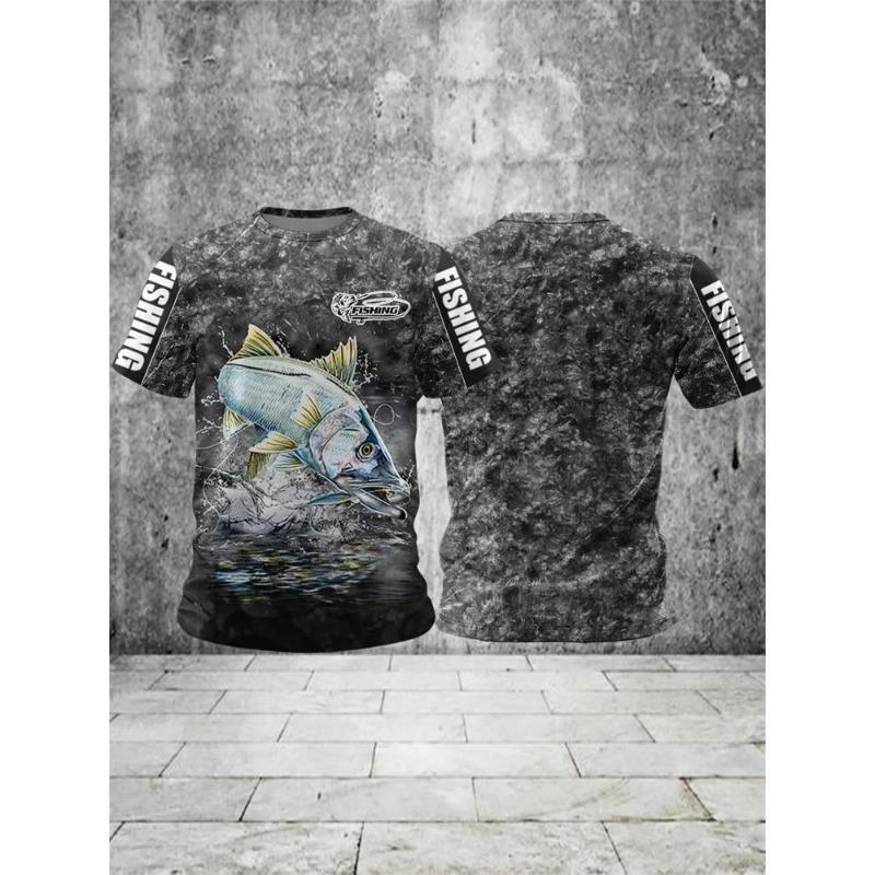 Summer Men's Fishing T-Shirts Short Sleeve 3d Fish Print Street T-Shirts Hip Hop Big Size Man Tees Loose Casual O-Neck Shirt