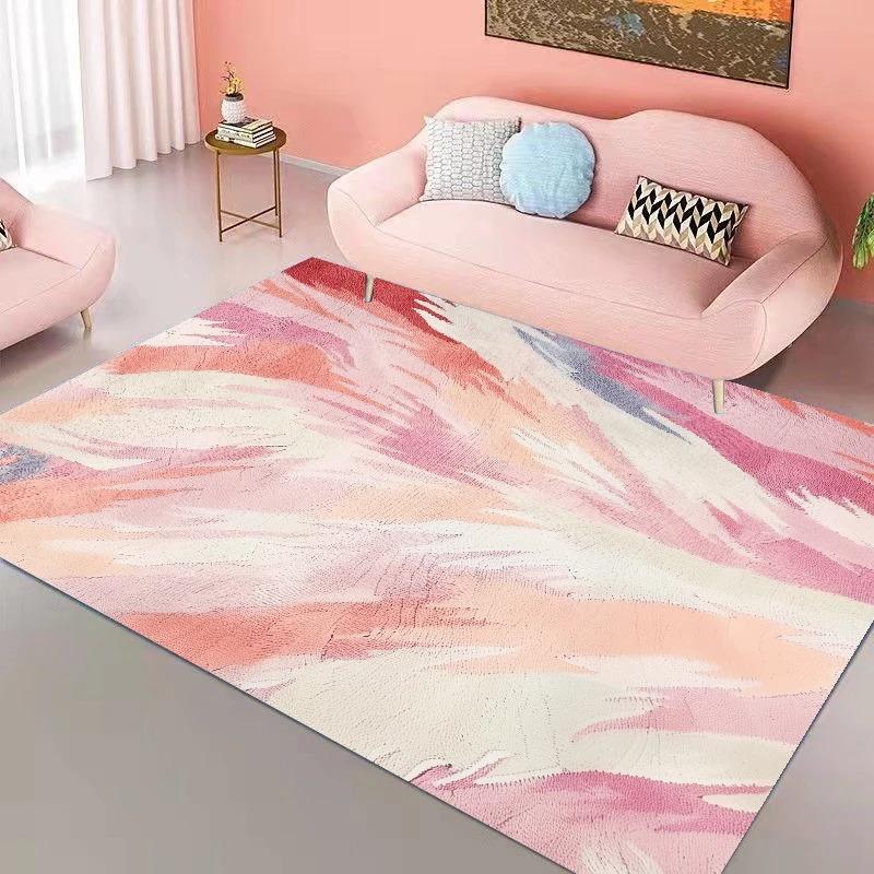 Ins Pink Rainbow Living Room Carpet Modern Cute Girl's Room Decor Rug Soft Bedroom Carpet Painting Decoration Mat for Children