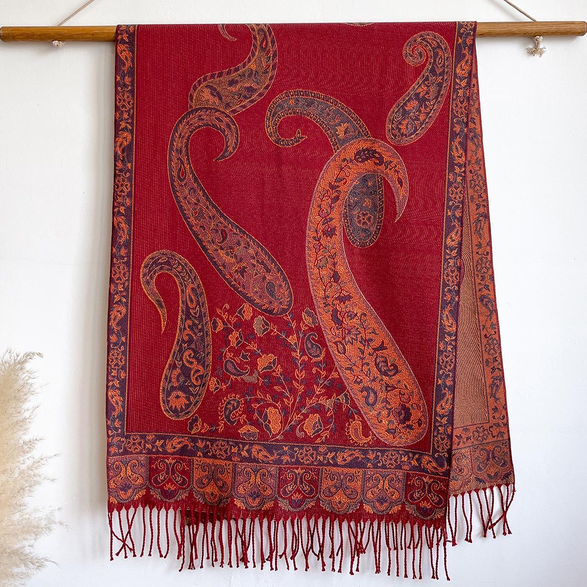 

Ретро Жаккардовая Шаль из Имитации Кашемира с Жаккардовым Узором «Пейсли», Цветы Специально Разработаны для Теплой и Толстой Одежды 200x65cm красный