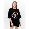 Oversized T Shirt Black Heart Pattern Graphic Print Casual Wear for Women Summer Fashion Street Style Top