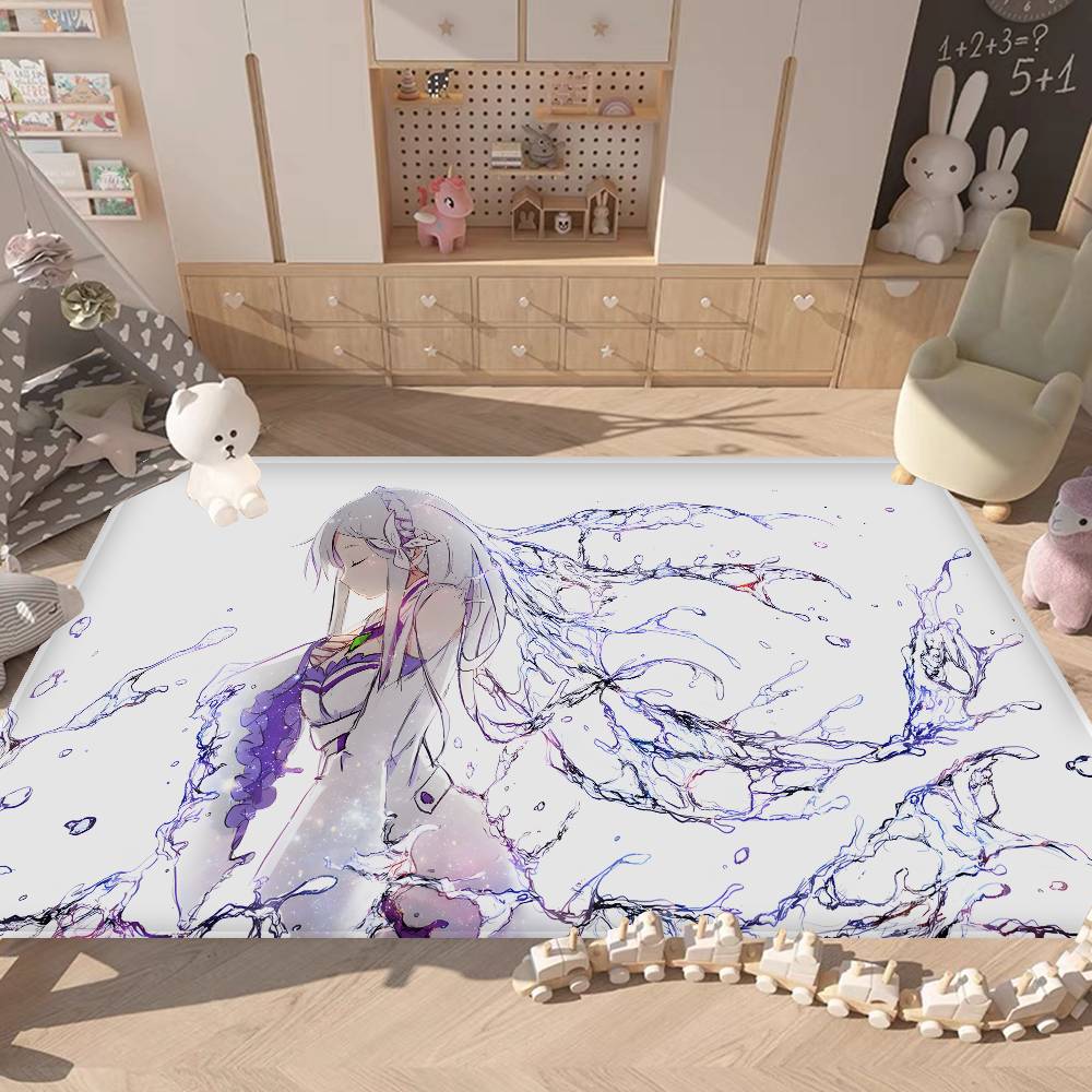 Emilia ReZero Anime Girl Floor Mat INS Style Soft Bedroom Floor House Laundry Room Mat Anti-skid Household Carpets