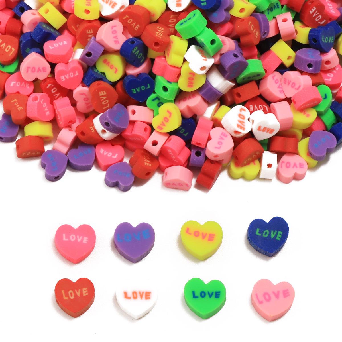 Heart LOVE Polymer Clay Beads - 100pcs for DIY Jewelry Making RT034