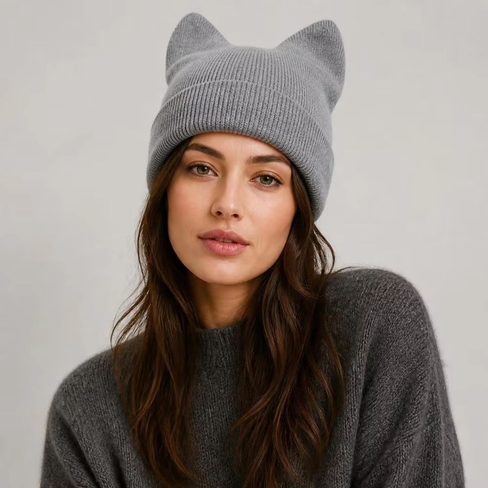 Cute Cat Ears Beanie Hats Y2K Pullover Hat Kawaii Knitted Hat Girls