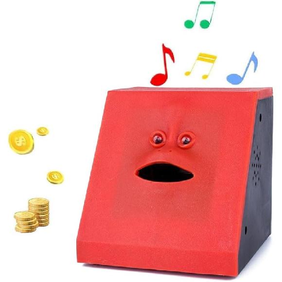 Novelty Coin Money Eating Musical Face Bank Automatic Money Saving Collection Piggy Bank for Kids Children (Blue Brick) Red Flat