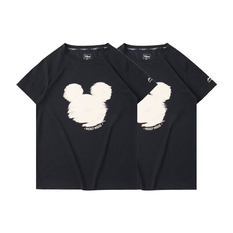 Li-Ning x Disney Joint Kung Fu Mickey Silhouette Print Short Sleeve T-Shirt Women Tops Black AHSQ144-1