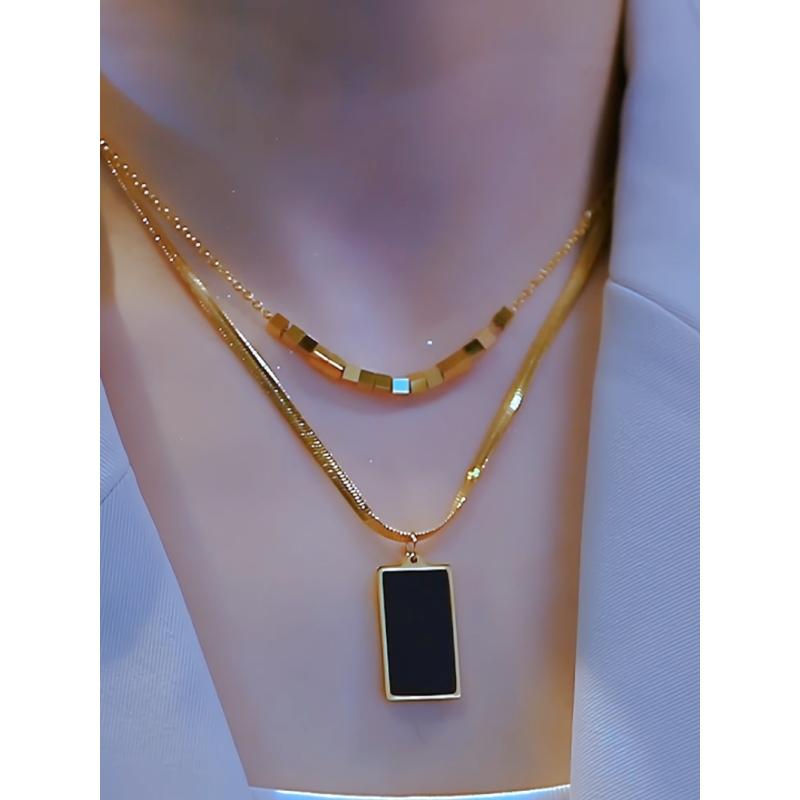 

Ожерелье из титановой стали, двойная цепочка на ключицы, темпераментное универсальное ожерелье, женская цепочка для свитера, длинная черная квадратная цепочка