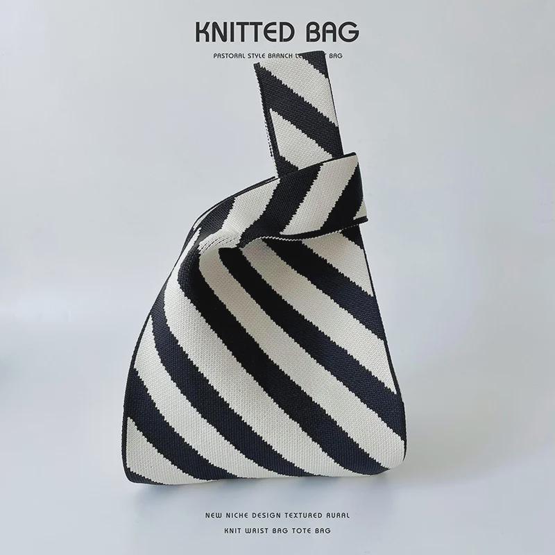 Stylish Contrast Color Twill Knit Shoulder Bag – Versatile, Spacious, Trendy for Students