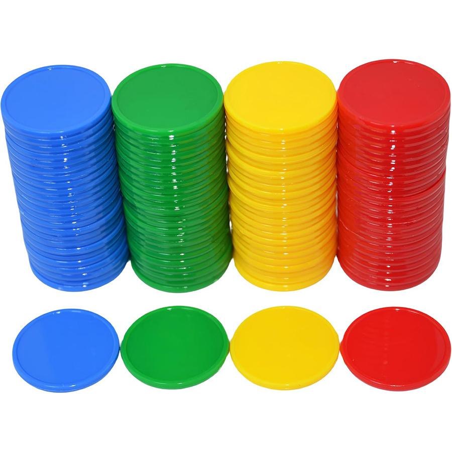 100 Chips & 10 Dices Set - 19mm Opaque Plastic Color Learning Counters Mini Poker Chips Game Tokens, Party Game Prop JXB