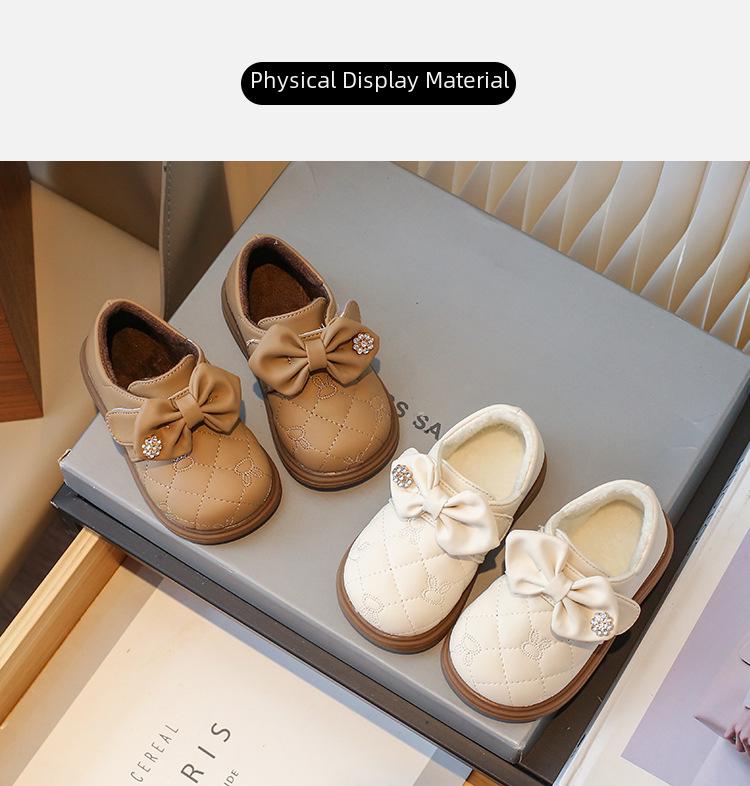 Mädchen Prinzessinnenschuhe mit Samtschleife – Weiche Sohle aus Leder für Herbst & Winter