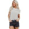 Women's Striped Knit Summer Top - Loose, Short-Sleeved, Round Neck, Casual Hollow Design Sweater