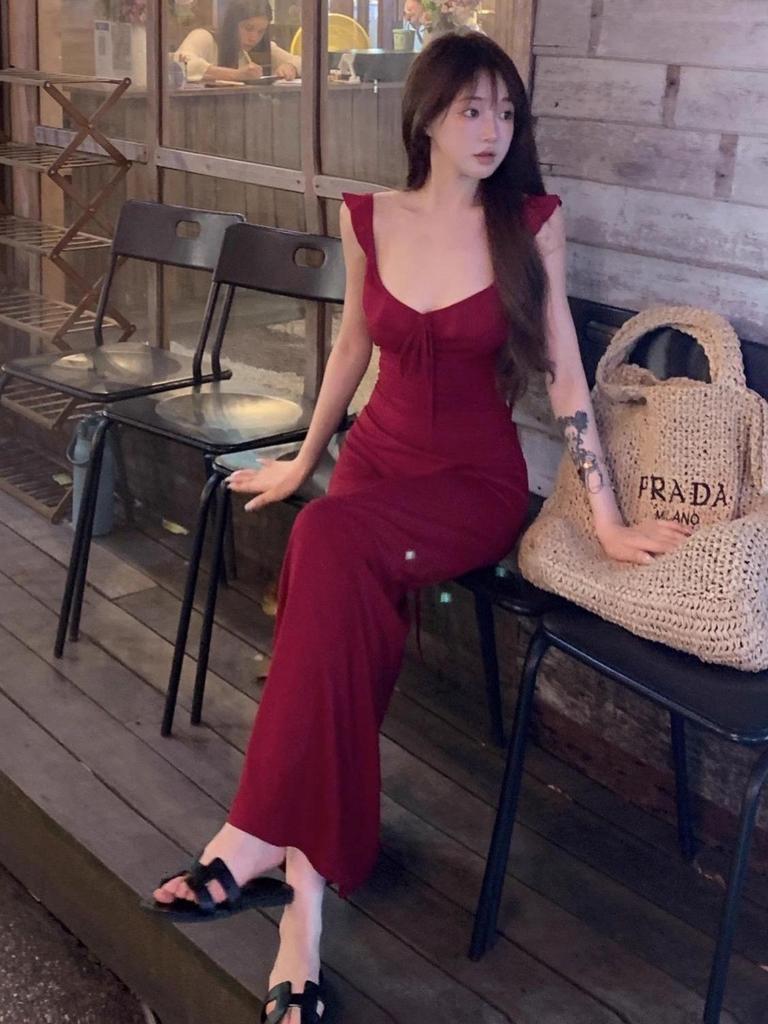 Elegant French Summer Waist-Cinching Slim-Fit Backless Camisole Dress for Women