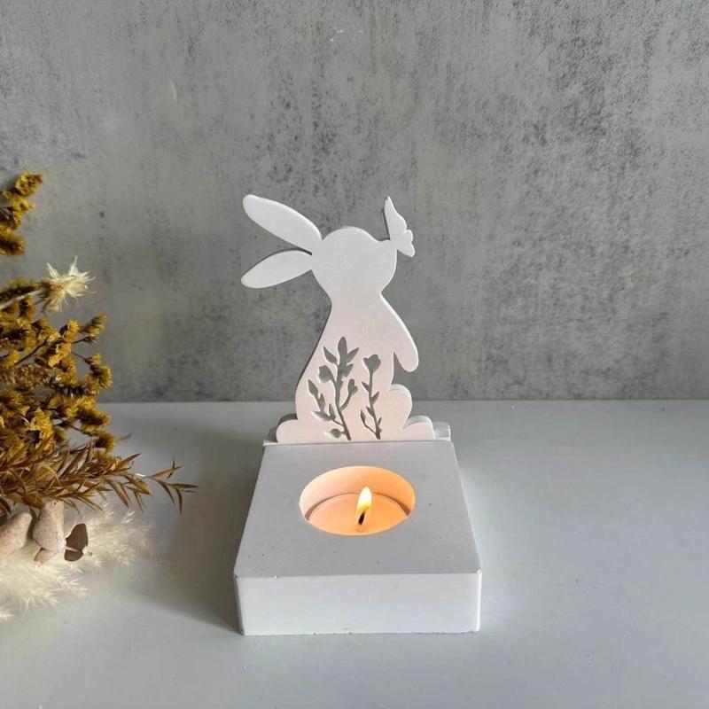 Rabbit Holder Resin Molds DIY Easter Rabbit Candlestick Silicone Mould X3UC