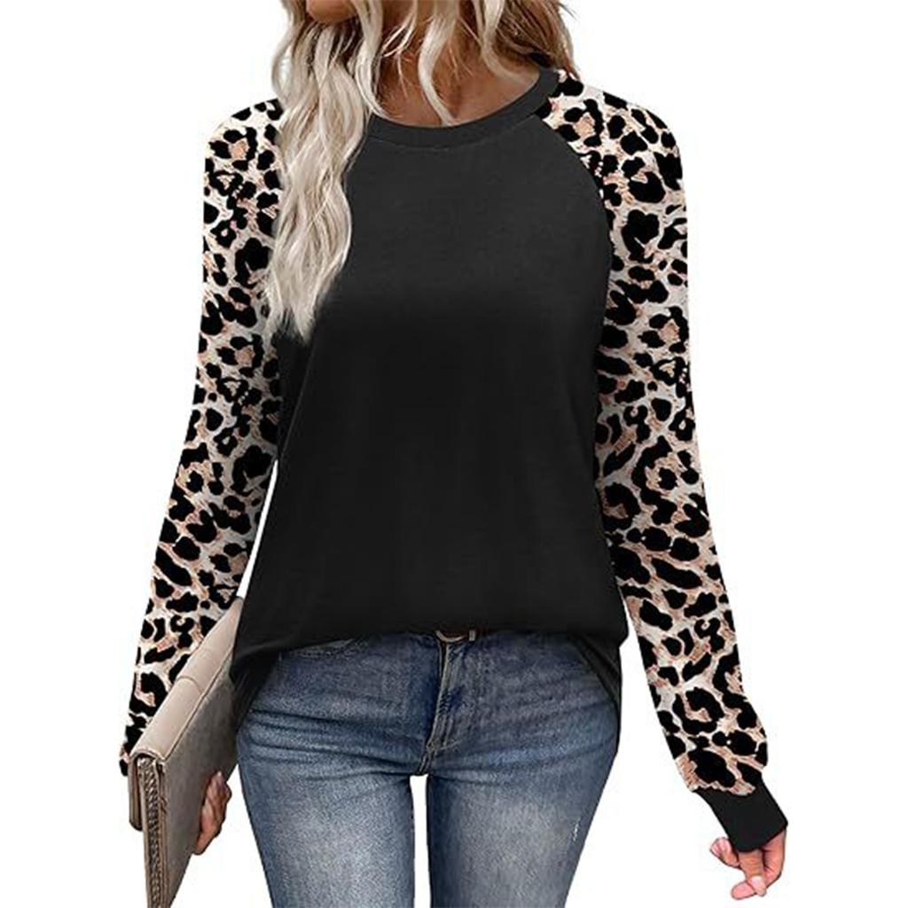 Women's Casual Color-Block Raglan Long Sleeve Top with Round Neck