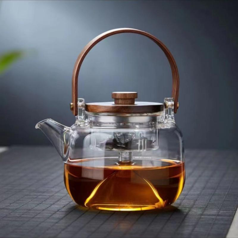 

Полосатый стеклянный чайник с цветами, бытовой чайник большой емкости, из высокоборосиликатного стекла, чайник для нагревания на электрической керамической плите 1000ml