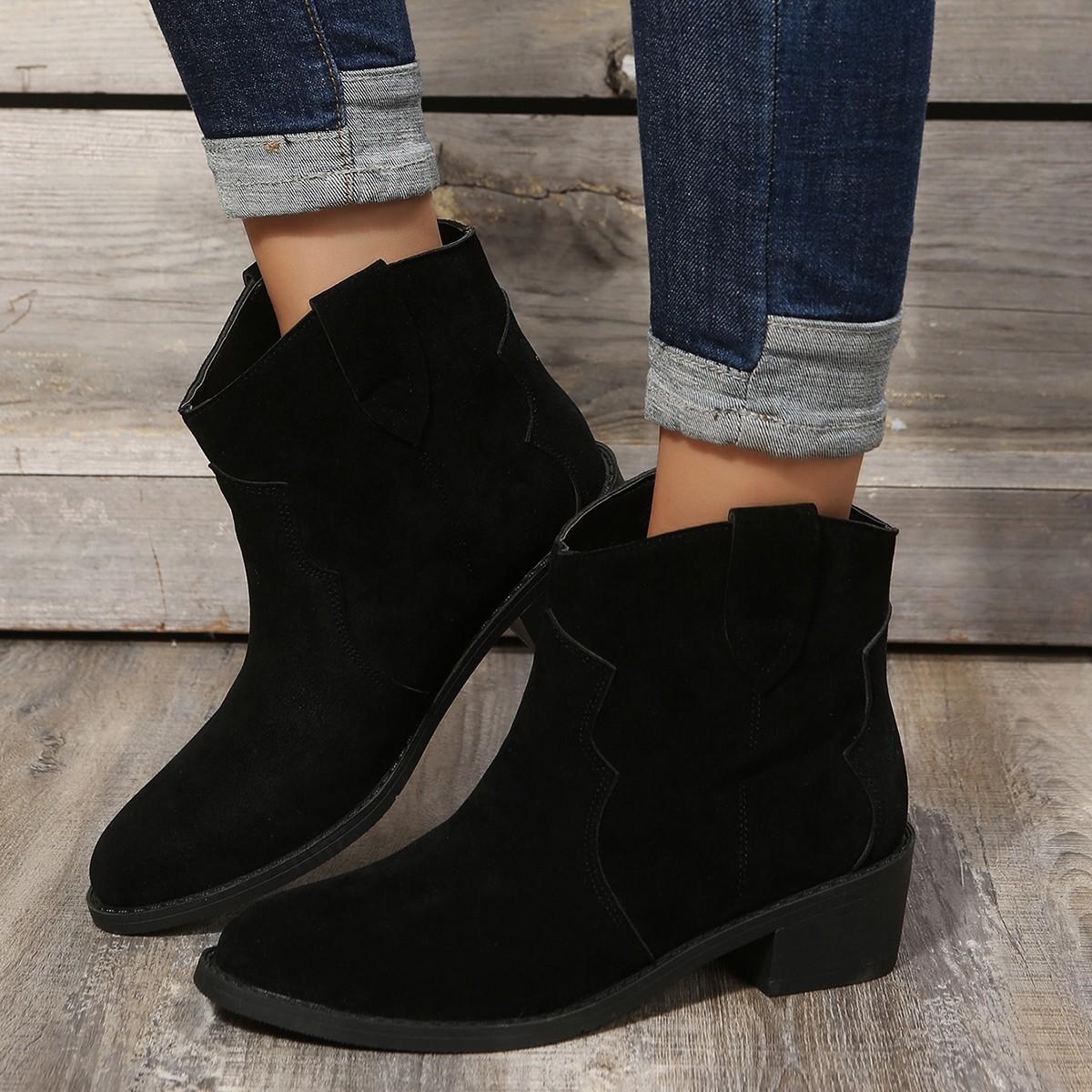 

Winter Classic Chelsea Boots for Woman Real Suede Pointy Toe Wedges Heel Ankle Boots Simple Comfortable Cowboy Boots Female 43