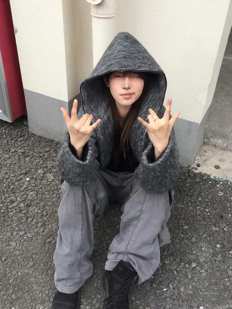 70% Wool Full-Zip Mohair Hooded Sweater Jacket for Autumn/Winter