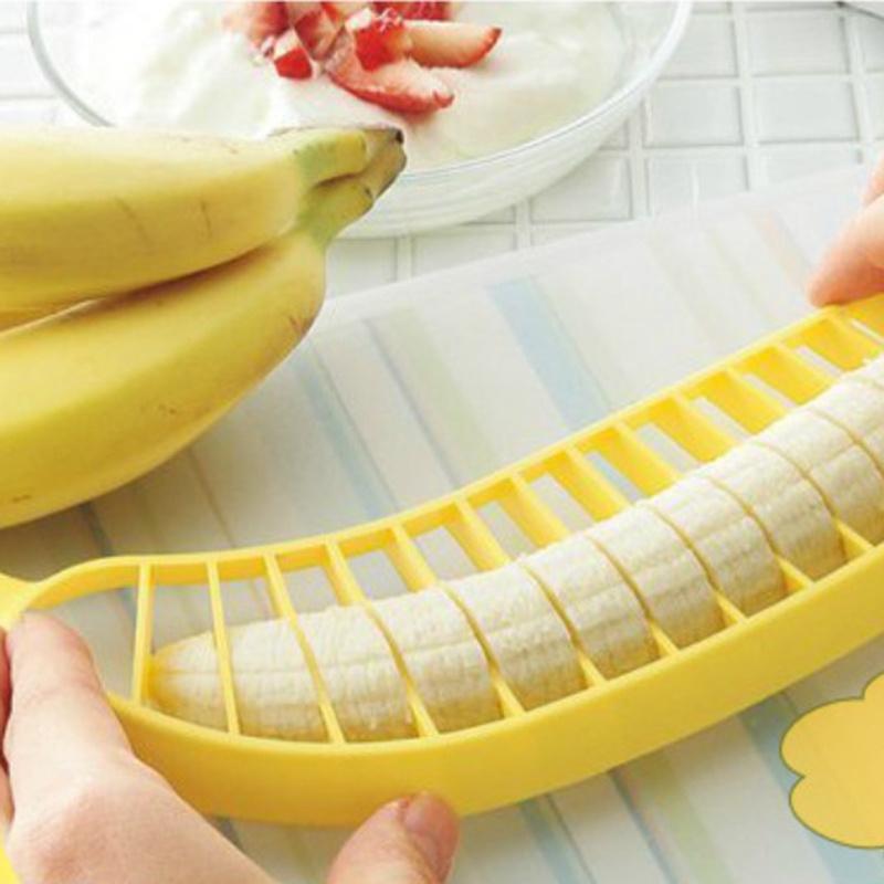 2-teiliger Bananenschneider, Werkzeuge zum Schneiden von Bananen, All-in-One-Fruchtteiler, Gurken-Schinken-Wurstschneider