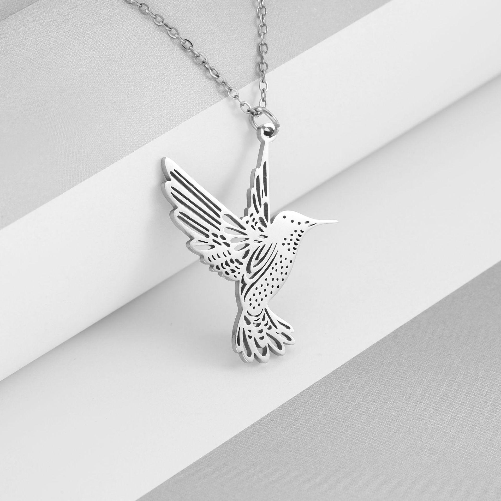 Little Bird Flying Necklace Polished Hollow Titanium Steel Pendant 60CM