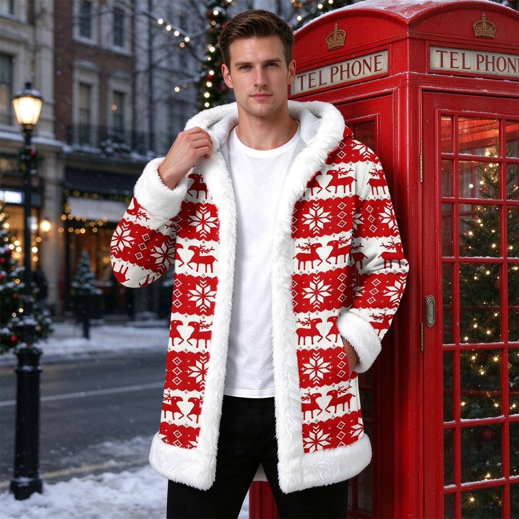 Men's Casual Christmas Print Jacket Holiday Outerwear