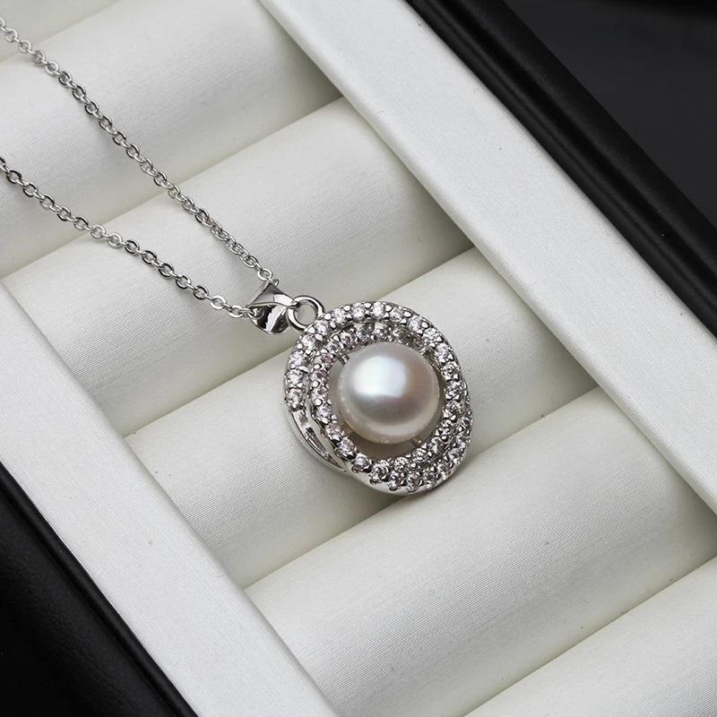 Real Natural Pearl Necklaces For Woman,Vintage Freshwater 925 Silver Pearl Pendant Wife Mother Birthday Gift White Pink Black