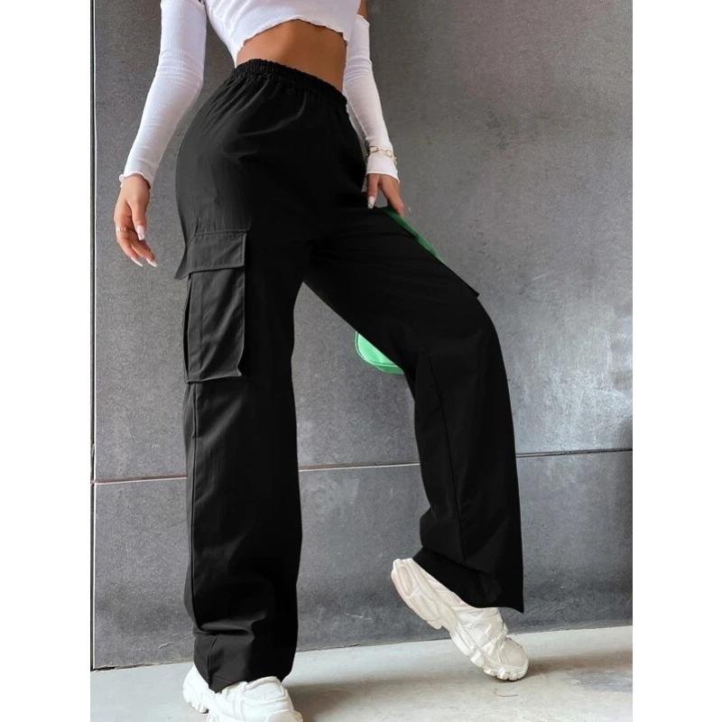 Large Pocket Casual Work Pants for Women Street High Waist Straight Wide-leg Casual Pants