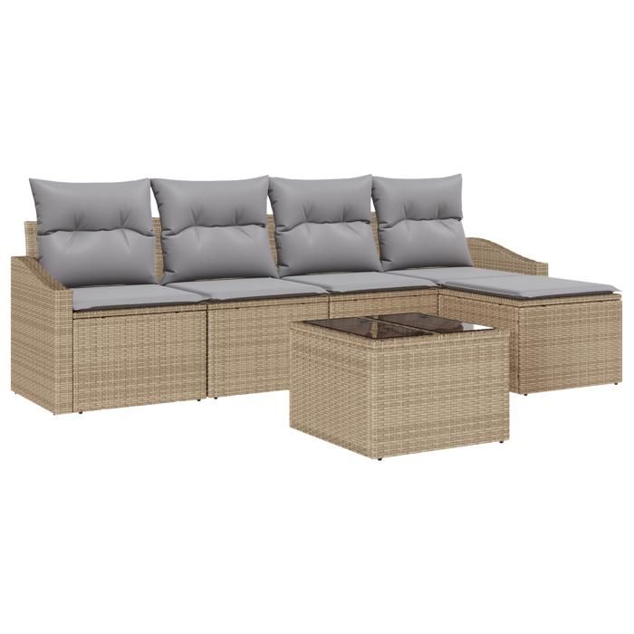 VidaXL Ensemble de Canapé de Jardin 6 Pièces avec Coussins Noir Poly Rattan 3346690