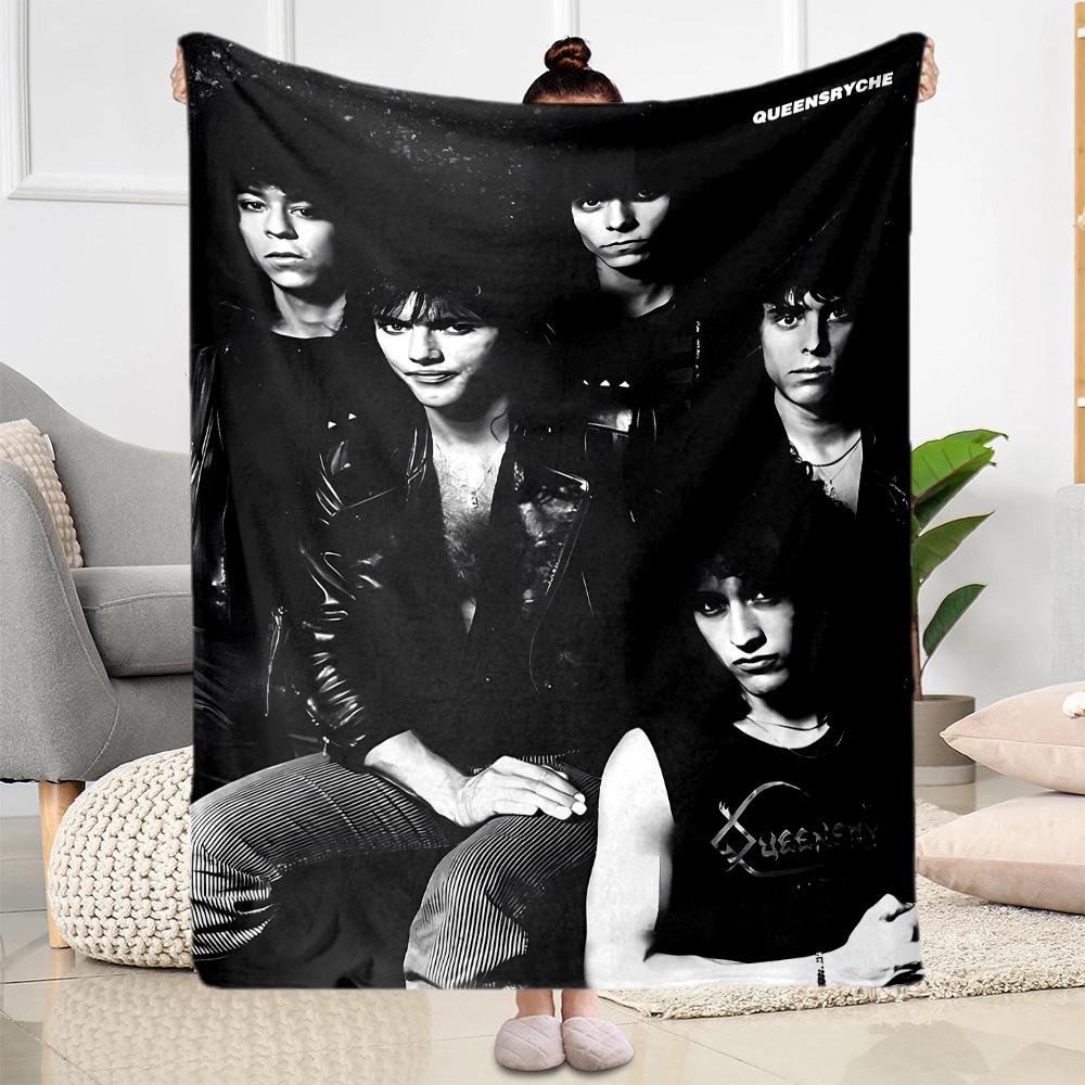 Rock Band Black Leather Blanket Durable Comfort Suitable for Couch Sofa Office for All Occasions Playful Design Best Holiday Gift for Friends Family