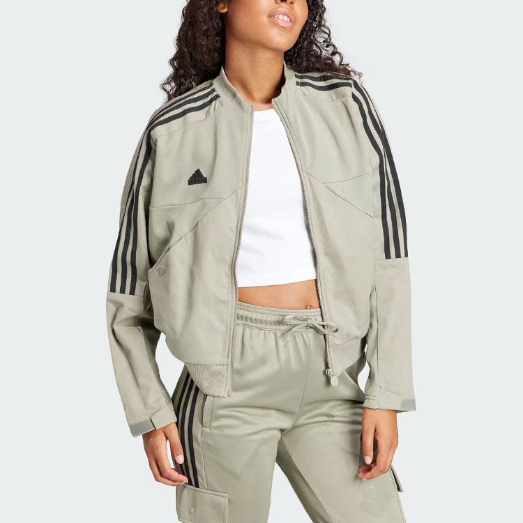 Adidas Tiro Material Mix Track Jacket With Stand-Up Collar And Long Sleeves Women Jacket Pebble-Grey IS4578