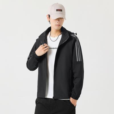 Jacke Herren Frühling und Herbst Trend Kapuzenjacke Lässige Jacke Herren Umhang Drei-Streifen Sport Vielseitiges Oberteil Jacke
