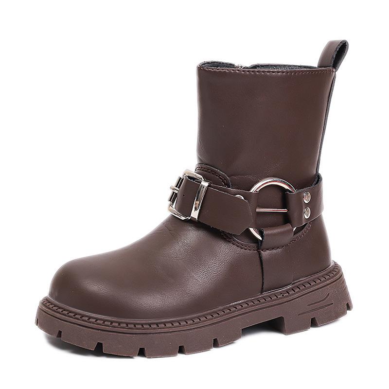 2026 Girls' Two-Layer Leather Winter Boots: Fashionable, Versatile, Warm Short Boots for Middle and Big Kids