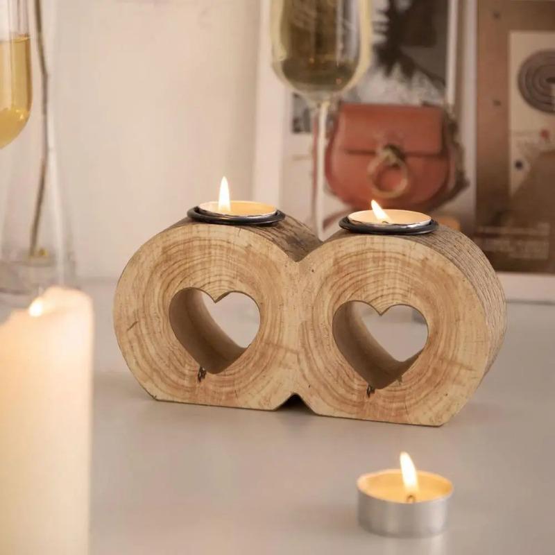 1 st Houten Kandelaar Sfeer Liefde Hartvorm Massief Hout Tafelblad Decor Romantisch Cadeau voor Koppels Hartvormige Kandelaar