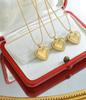 Trendy European & American Couples Peach Heart Necklace & Bracelet Set, Titanium Steel, 18K Gold Plated, Round Bead Chain.