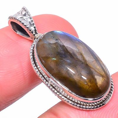 Natural Labradorite Gemstone 925 Solid Sterling Silver Gift Pendant 1.26" I5o31