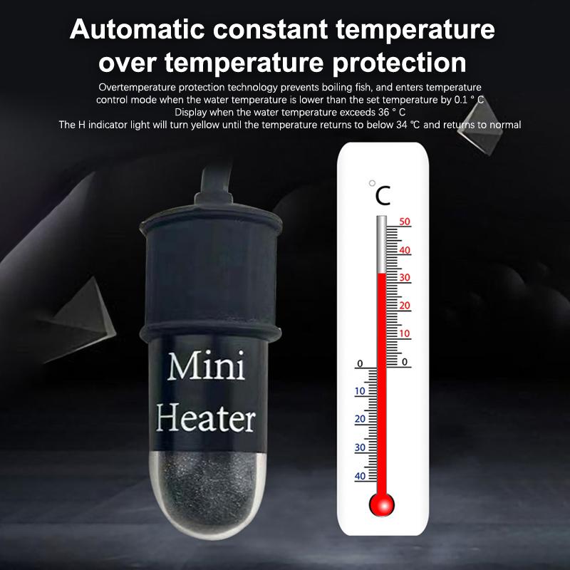 Mini Aquarium Heating Rod Fish Tank Aquarium Heater Submersible Thermostat Heater 18-34°C Adjustable Temperature USB Charging+