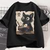 Lustiges Katzen Ramen T-Shirt Grafik-T-Shirt Japanisch Kawaii Anime Katze Grafik-T-Shirts Herren Damen Freizeit Kurzarm T-Shirt