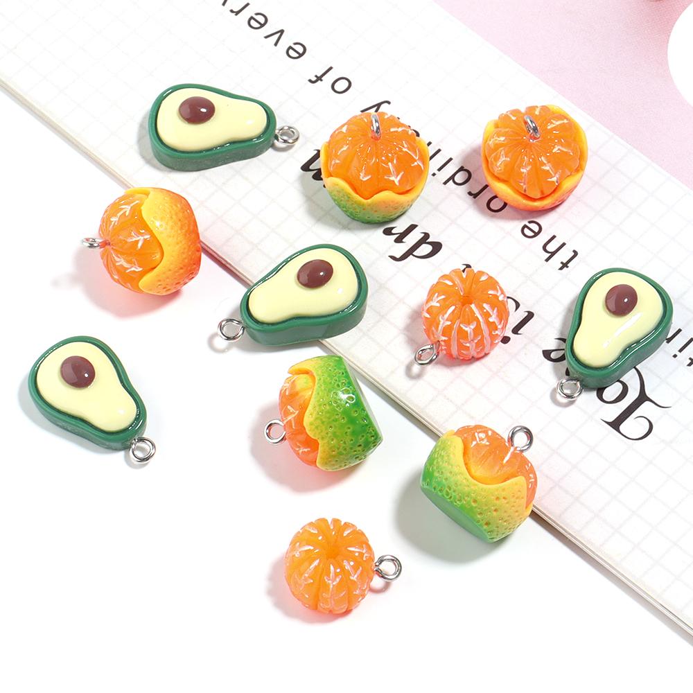 10Pcs Acrylic Pendant Avocado Orange Shaped Mini Pendant For DIY Handmade Earrings Bracelets Making Accessories Wholesale