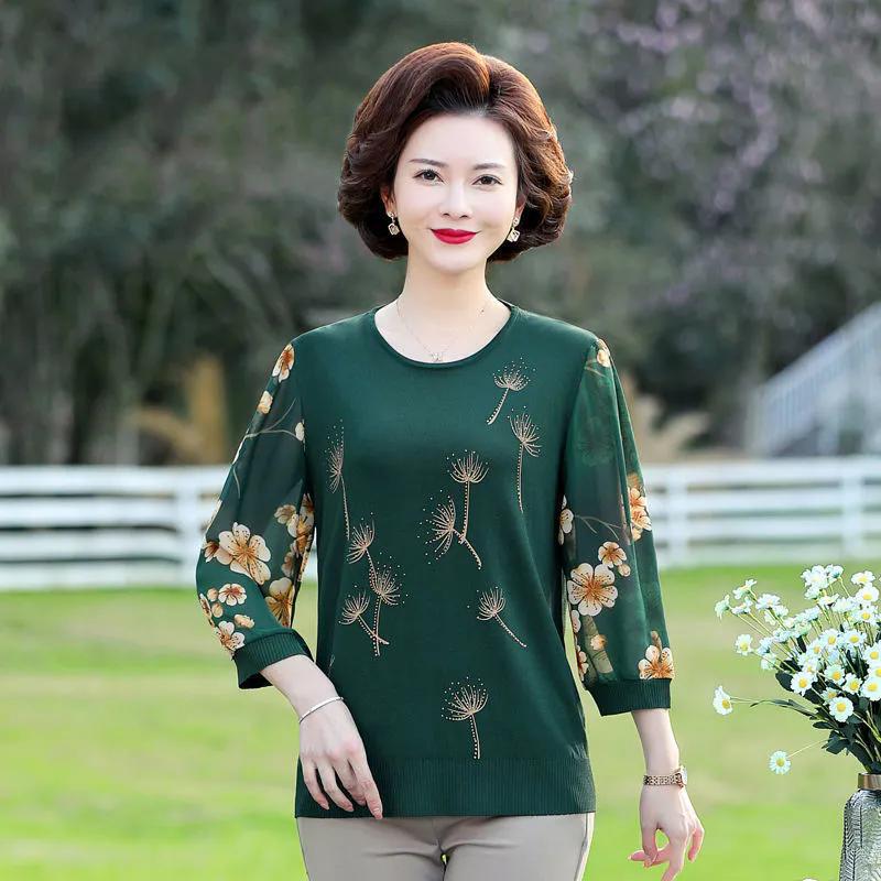 

WTEMPO Женские ретро элегантные повседневные свободные тонкие топы с круглым вырезом весна-лето дышащие сетчатые рубашки с принтом в стиле пэчворк M зелёный