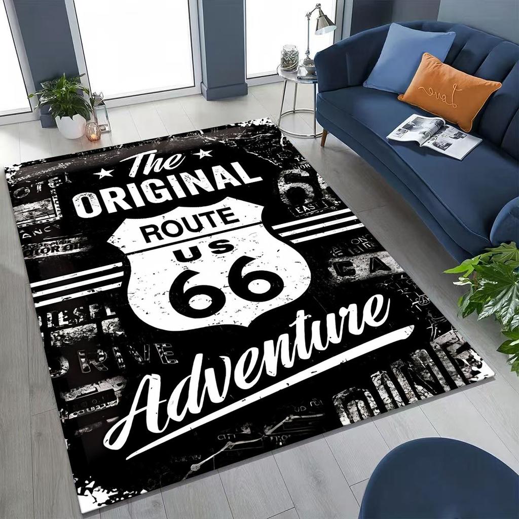 3D Retro Route 66 America Historic Mother Road Rug for Bedroom Living Room Sofa Home Doormat Decor,Larger Kid Non-slip Floor Mat
