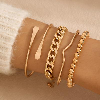 Bracelet rétro simple à chaîne épaisse, bracelet ouvert polyvalent à la mode, ensemble de bijoux à porter superposés