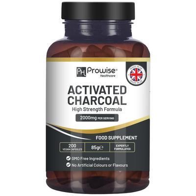 Activated Charcoal Capsules - 200 High Strength Vegan Capsules- 2000mg Per Serving I Made In the UK by