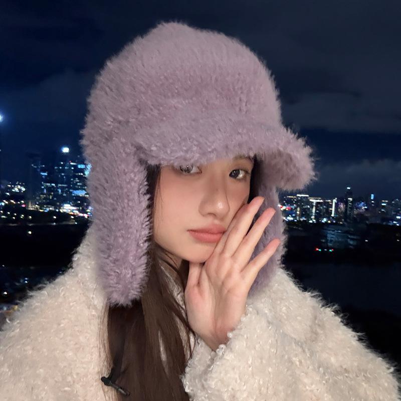 Winter Hat Women's Thickened Warm Ski Hat Ear Protector Duck Tongue Lei Feng Hat Fashionable Solid Color Plush Hat