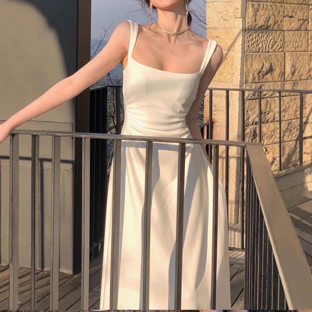 High-end first love white suspender dress women's summer dress new summer long skirt temperament slim