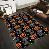Halloween Black Cat and Pumpkin Pattern Carpet with Stars On Black Background Suitable for Use As an Anti-slip for Room and Bedroom Sofas