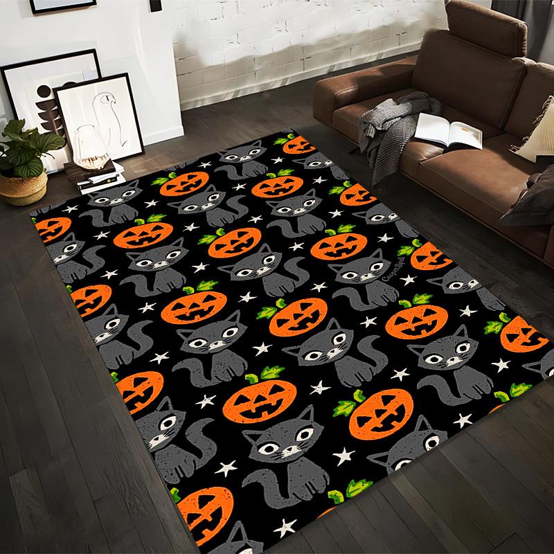 

Halloween Black Cat and Pumpkin Pattern Carpet with Stars on Black Background Suitable for use as an anti-slip for room and bedroom sofas 40x60cm( 15x23in )