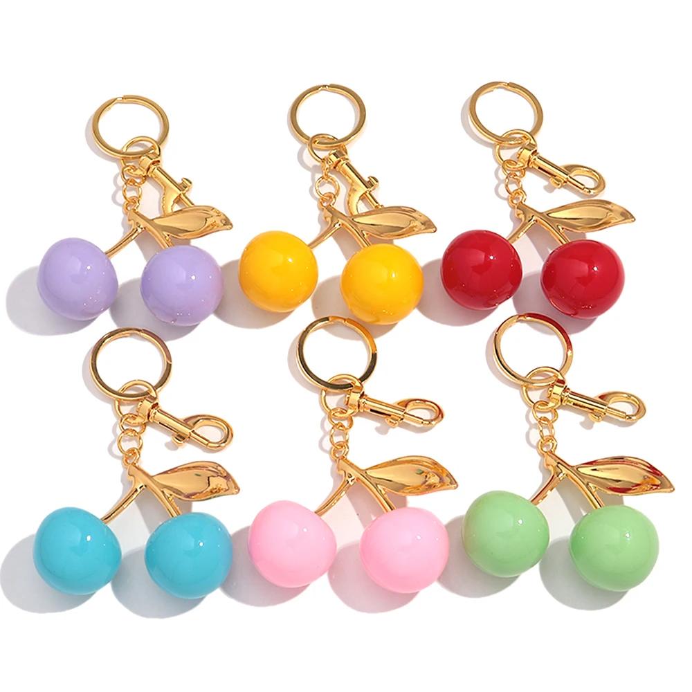 Fashion Delicious Red Cherry Keychain Summer Fruits Cherries Pendant Keyring For Women Men Jewelry Bag Accessories Gift
